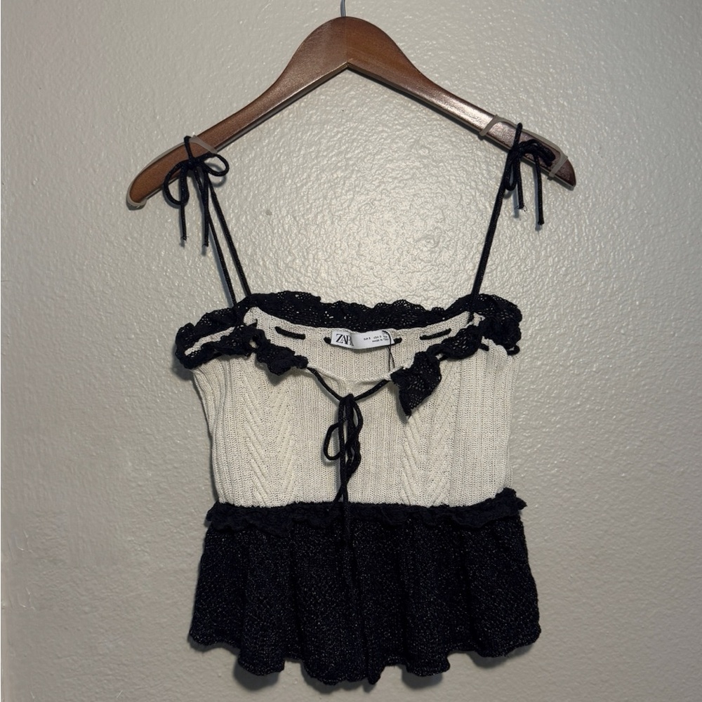 Zara Black and Cream Camisole Top